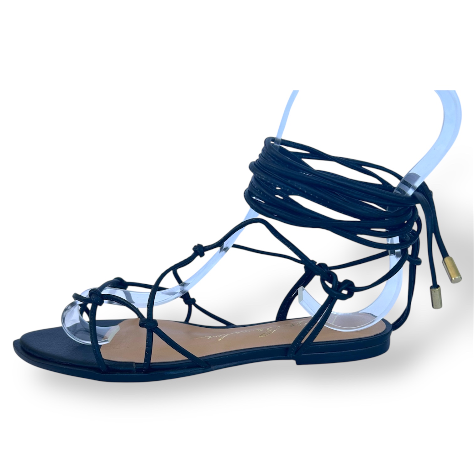 Zapatilla negra de tiras finas con amarre ajustable view 2