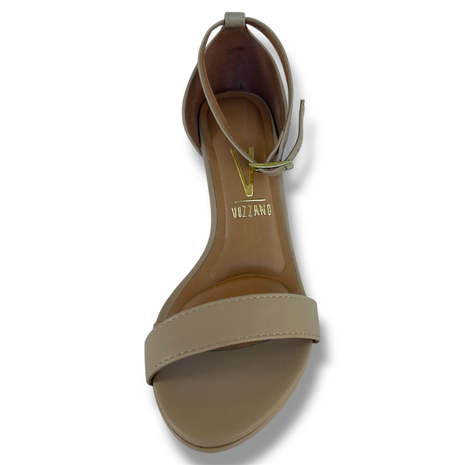 Sandalia de tacón fino beige con tira frontal y pulsera ajustable view 2